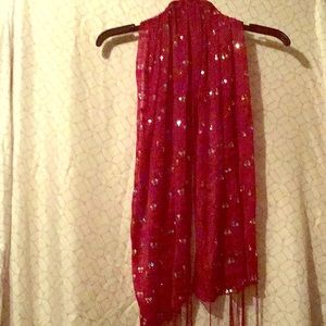 Red scarf with silver sequins
